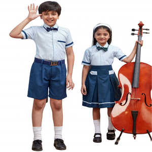 Camisa de manga corta Unisex personalizada de alta calidad, falda, pantalones cortos, conjunto de vestido, uniformes de escuela primaria para niños y niñas, tejido para niños - Product Image 4