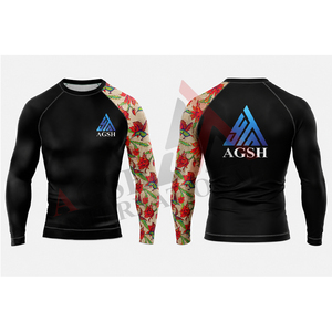 เสื้อรัดรูปสำหรับผู้หญิง AGSH สำหรับกีฬา MMA สีดำลายดอกไม้ พิมพ์ลายด้วยความร้อน ระบายเหงื่อได้ดี แห้งเร็ว ทนทาน ระบายอากาศได้ดี ยืดหยุ่นได้ - Product Image 6