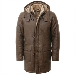 Veste en cuir pour homme en peau de mouton style classique, doublure en fausse fourrure épaisse, grande taille, vestes en cuir écologiques - Product Image 1