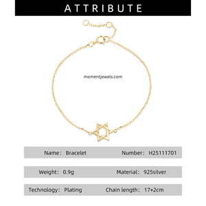925 <b>Sterling</b> <b>Silver</b> Hexagram <b>Bracelet</b> for <b>Men</b> Women Three Dimensional Star Charm Pendant Cable Chain <b>Bracelet</b> 18K Real Gold Plat - Product Image 6