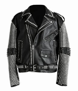 Veste de moto en cuir PU style punk pour homme, col rabattu, fermeture éclair, décoration à clous, veste tendance pour l'hiver - Product Image 5
