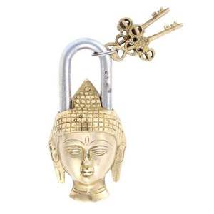 Old Buddha Face Lock and Key- Old Trunk Lock Fully Functioning Vintage Style <b>Padlock</b> Antique Lock with Key for Home Usage - Product Image 1