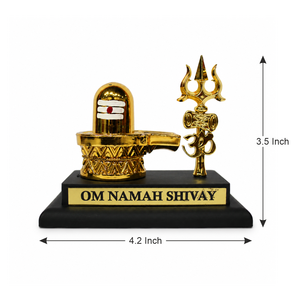 รูปปั้นศิวะลิงกัมเคลือบทองคำแบบเรซิ่นอาร์ตเดโค พร้อมตรีศูล สำหรับตกแต่งบ้านในเทศกาลดีวาลี - Product Image 2