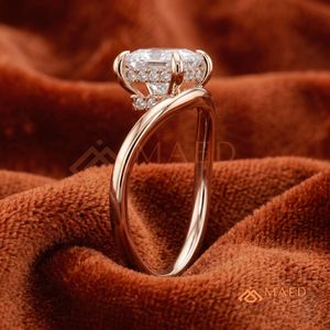 Romantic Rose Gold Princess Cut Engagement <b>Ring</b> - <b>Dainty</b> Wishbone Solitaire Band - Product Image 2