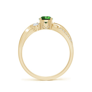 Gemstone <b>Ring</b> with Round <b>Emerald</b> and Diamond Accents Pave Setting for Women Engagement Style 10K 14K 18K Gold & 925 935 <b>Silver</b> - Product Image 2