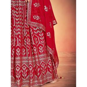 <b>Red</b> Sequins Georgette Sangeet <b>Lehenga</b> Choli with Dupatta for Wedding - Product Image 2
