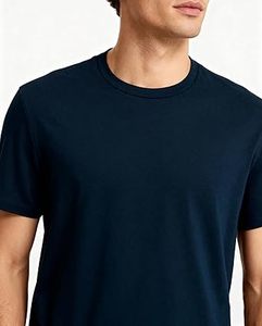 Camiseta de Algodón Azul Marino Lisa para Hombre, Manga Corta, Cuello Redondo, Corte Regular, Estilo Casual, Tejido Jersey, Color Sólido, Diseño Sencillo - Product Image 2