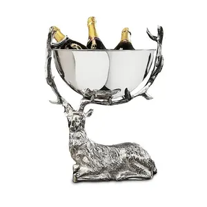 驯鹿头上的装饰银碗冰酒瓶冷却器豪华设计金属酒柜酒吧桌装饰