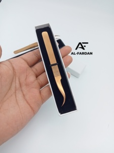 Rose Gold Plasma Color Strong Curved Shape Eyelash Extension Tweezers Dumont Print Stainless Steel <b>Lash</b> Tweezer with Card Boxes - Product Image 5