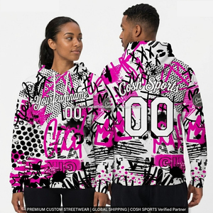 Sweat à capuche à motif graffiti blanc, noir, rose, design abstrait, pull en polaire de haute qualité, sweat à capuche sublimé avec logo personnalisé - Product Image 3