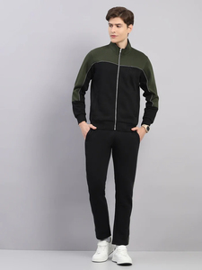 Survêtement d'hiver pour homme 100 % coton, personnalisé, avec fermeture éclair intégrale, col montant, coupe classique, poches latérales et bandes latérales - Product Image 1