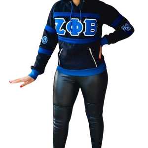 Sweat-shirt à capuche rayé noir Zeta Phi Beta, broderie en chenille, vêtements de sororité grecque, unisexe, coton premium, sweat-shirt à capuche - Product Image 4