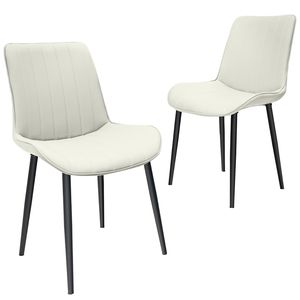 Set di Sedie da Pranzo in Pelle PU Bianca con Motivo a Onde, Senza Braccioli, con Gambe in Metallo per Cucina, Ristorante, Soggiorno - Product Image 1