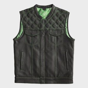 Gilet en cuir matelassé style denim vert paisley pour homme Hunt Club Diamond - Product Image 1