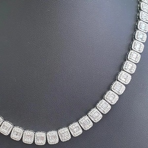 Collar de tenis de lujo para mujer, chapado en oro blanco de 18 quilates, con diamantes talla baguette engastados en bisel, regalo personalizable según requisitos. - Product Image 3