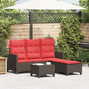 ชุดโซฟาหวายโพลีสีน้ำตาลรูปตัว L 3 ชิ้นพร้อมเบาะรองนั่งสำหรับใช้ในสวน - Product Image 1