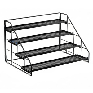 Étagère en métal noir multi-usages à 4 niveaux pour épices, sauces, bocaux et organisation de comptoir, rangement pour tasses et mugs, en provenance d'Inde - Product Image 1