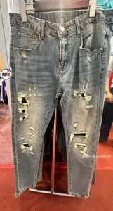 กางเกงยีนส์ทรงตรงขาเดฟผู้ชายผ้าปะต่อสองสีสไตล์วินเทจ ระบายอากาศได้ดี เหมาะสำหรับฤดูร้อน - Product Image 3