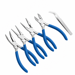 MANAN INSTRUMENTS Juego de Pinzas para Joyería de Acero Inoxidable con Mangos Azules para Manualidades, 5 Piezas, Incluye Pinzas para Anillos - Product Image 1