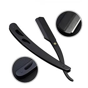 Rasoir droit à manche en plastique noir, lame simple en acier inoxydable, pliable, pour usage professionnel en salon de coiffure - Product Image 1