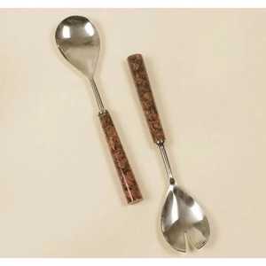 Ensemble de serveurs à salade, ustensiles en métal avec manches en résine torsadée bleu et blanc, cuillère et fourchette de service, outils de cuisine - Product Image 4