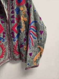 Handmade Breathable Sage Grey Velvet Suzani Jacket <b>Women</b> Multicolor Floral Embroidery Boho Chic Ethnic Winter <b>Coat</b> Wholesale - Product Image 3