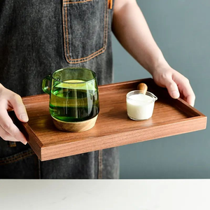 Handcrafted walnut wood and leather decorative tray, high-<b>end</b> customizable tray.<b>Storage</b> Trays - Product Image 3