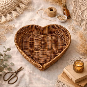Bandeja de Almacenamiento de Lujo con Forma de Corazón, Decoración Rústica Única, Bandejas Decorativas Hechas a Mano con Ratán Natural - Product Image 3