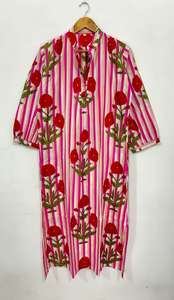 Túnica Kurta de Algodón con Estampado Floral Hecha a Mano: Kimono Boho para Estar en Casa - Product Image 6