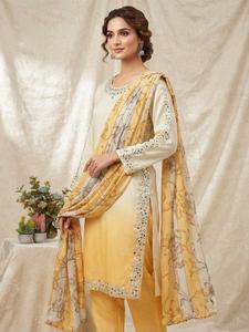 Designer Beads And Real Mirror Embroidery Work Printed Crepe Silk <b>Top</b> With Bottom And Dupatta Fully Stitched Ready To Wear Set - Product Image 4