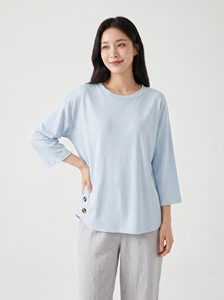 บีมาม่าเสื้อปักลายสีฟ้าสำหรับผู้หญิง แขน 3/4 ทรงหลวม สไตล์ลำลอง ขายส่ง - Product Image 4