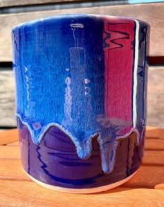 Artisan Stoneware Ceramic <b>Utensil</b> Holder Hand Poured Drip Glaze Deep Blue Finish Kiln Fired Durable Countertop Kitchen Organizer - Product Image 2