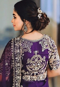 Sari de Seda Pura con Bordado y Diseño Propio, Estilo Bollywood, para Fiestas, Sin Arrugas y Reversible - Product Image 4