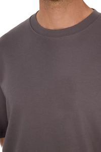 T-shirt décontracté en jersey 100 % coton gris à manches courtes et col rond pour homme, coupe classique, couleur unie - Product Image 3