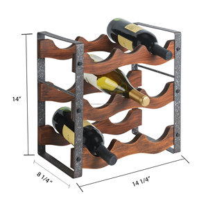 Botellero moderno de metal y madera para fiestas con pulido natural y acabado de recubrimiento en polvo negro, portabotellas de 3 niveles de forma rectangular - Product Image 3