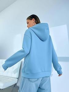 Women's <b>Light</b> Blue Oversized Hooded Sweatshirt 100% Cotton Knitted Solid Color Long Sleeve Breathable Autumn Wear ladies hoodies - Product Image 6