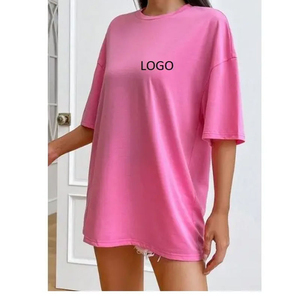T-shirt en jersey rose à manches courtes et col rond pour femme, coupe ample, avec logo, couleur unie, décontracté, toutes saisons - Product Image 3