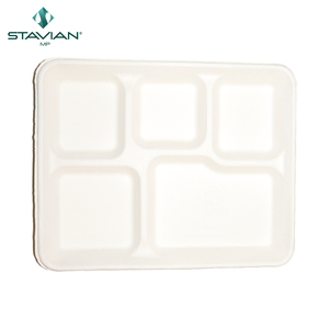 Vajilla y utensilios de mesa: Bandejas de bagazo para alimentos con 5 compartimentos, 530ml, aptas para microondas, a prueba de aceite, impermeables, biodegradables, desechables, OEM - Product Image 6