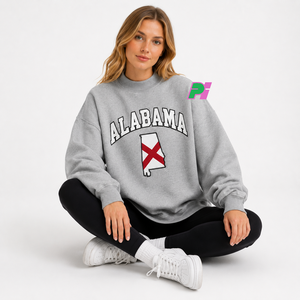 เสื้อสเวตเชิ้ตคอเต่าผู้หญิง ตกแต่งด้วยตัวอักษร ALABAMA พร้อมลายแผนที่รัฐ  ผ้าฟลีซหนานุ่ม ทรงโอเวอร์ไซส์ - Product Image 3