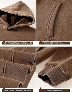 Sweat à capuche délavé pour homme, style vintage, avec poche kangourou, coupe décontractée, streetwear décontracté - Product Image 6