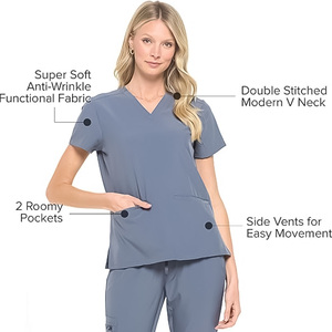 Unisex <b>Scrub</b> Set Blue V-Neck Top Jogger Pants Hospital Uniform Medical Workwear Cotton Polyester Knitted Fabric Needle Detection - Product Image 2