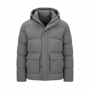 Chaqueta de Invierno para Hombre con Logotipo Personalizado, Chaqueta Acolchada con Capucha, Resistente al Agua y al Viento, con Bolsillos Utilitarios, Color Gris, Marca Privada - Product Image 1