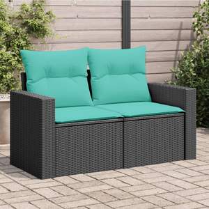 Sofá de Jardín de 2 Plazas en Poliratán Negro con Patas Ajustables, Muebles de Exterior Cómodos - Product Image 1