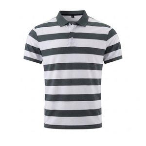 Chemises polo en tricot pour hommes sur mesure, manches courtes, coton respirant, gris et blanc, haute qualité, style streetwear. - Product Image 1