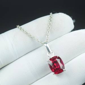 Collier Minimaliste Bohème en Argent Sterling 925 avec Pendentif Coussin Rubis Rouge, Bijou en Pierre Précieuse Vintage - Product Image 3