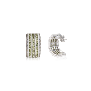 Trendy 925 Sterling Silver Vertical Stripes Natural Peridot August Birthstone Half Hoop <b>Fine</b> <b>Earrings</b> For Women's - Product Image 5