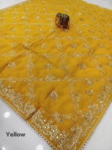 Lehenga Dupatta Tradicional de 2.4 Metros con Borde de Trabajo de Hilo Vintage y Bordado Pesado con Lentejuelas Arcoíris - Product Image 5