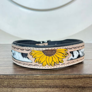Nouveau collier de chien en cuir usiné à la main Vintage Durable conception de tournesol de haute qualité collier pour animaux de compagnie en cuir de vachette véritable pour le bronzage - Product Image 4