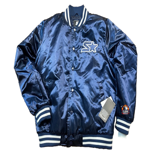 Veste universitaire en satin pour homme, bleu, logo étoile brodé, coupe classique, col rabattu, vêtement décontracté pour l'automne - Product Image 5