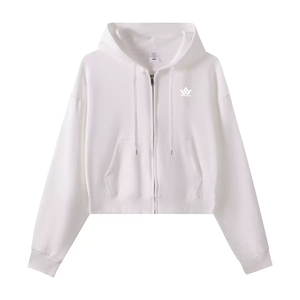 Sudadera con Capucha y Cierre para Mujer, Color Sólido, Informal, Corta, de Algodón Tejido, Manga Larga, para Otoño - Product Image 6
